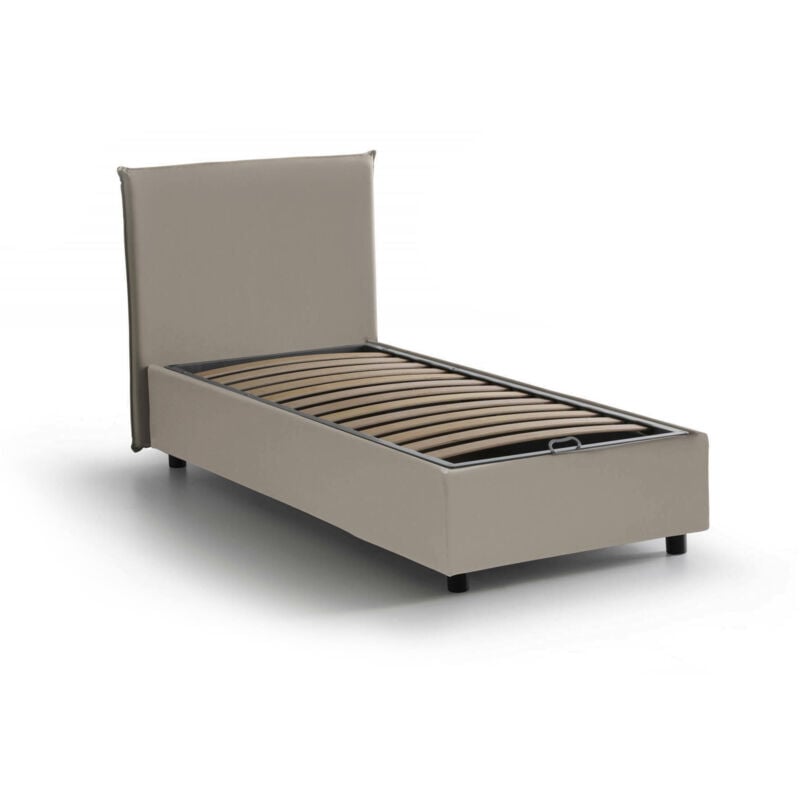 

Cama individual Anna con contenedor, Made in Italy, en cuero ecológico, 90x190 cm, con apertura frontal, Taupe - Talamo Italia