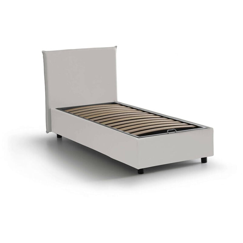 

Cama individual Anna con contenedor, Made in Italy, en cuero ecológico, 90x200 cm, con apertura frontal, Blanco - Talamo Italia