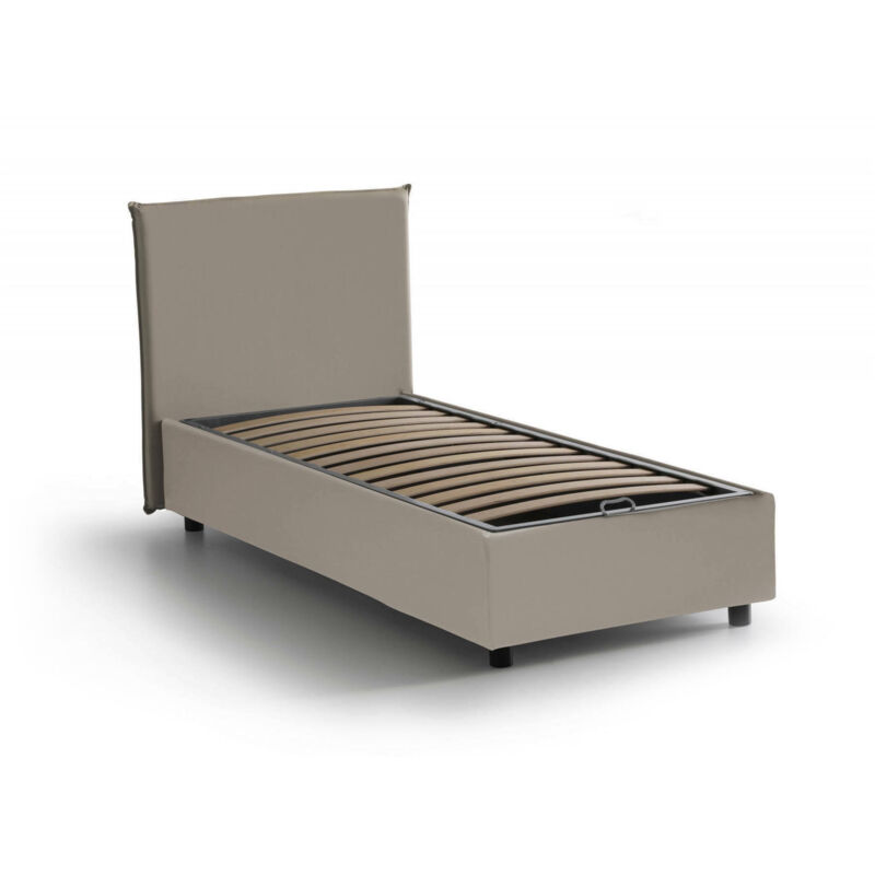 

Cama individual Anna con contenedor, Made in Italy, en ecopiel, 90x200 cm, con apertura frontal, Taupe - Talamo Italia