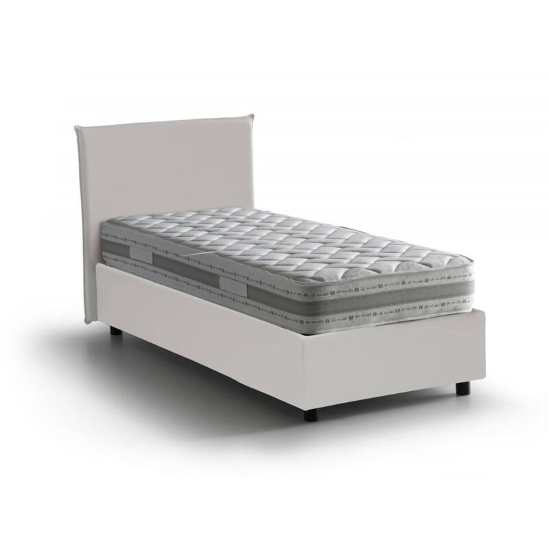 

Cama individual Anna con contenedor, Made in Italy, en ecopiel, 90x190 cm, con apertura frontal, Blanco, con colchón incluido - Talamo Italia