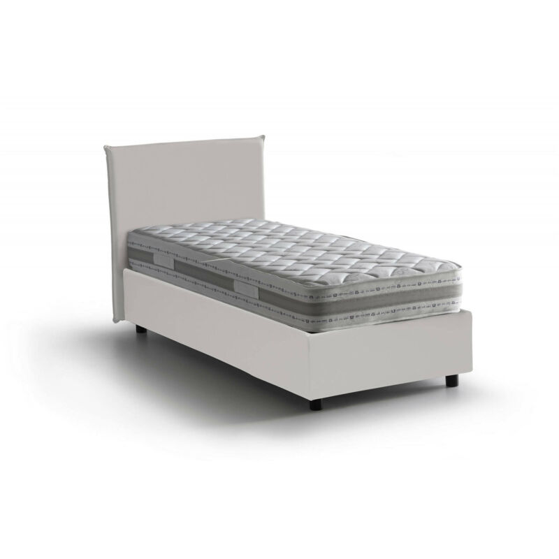 

Cama individual Anna con contenedor, Made in Italy, en ecopiel, 90x200 cm, con apertura frontal, Blanco, con colchón incluido - Talamo Italia