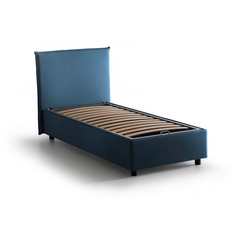 

Cama individual Anna con contenedor, Made in Italy, en tela, 90x200 cm, con apertura frontal, Azul - Talamo Italia
