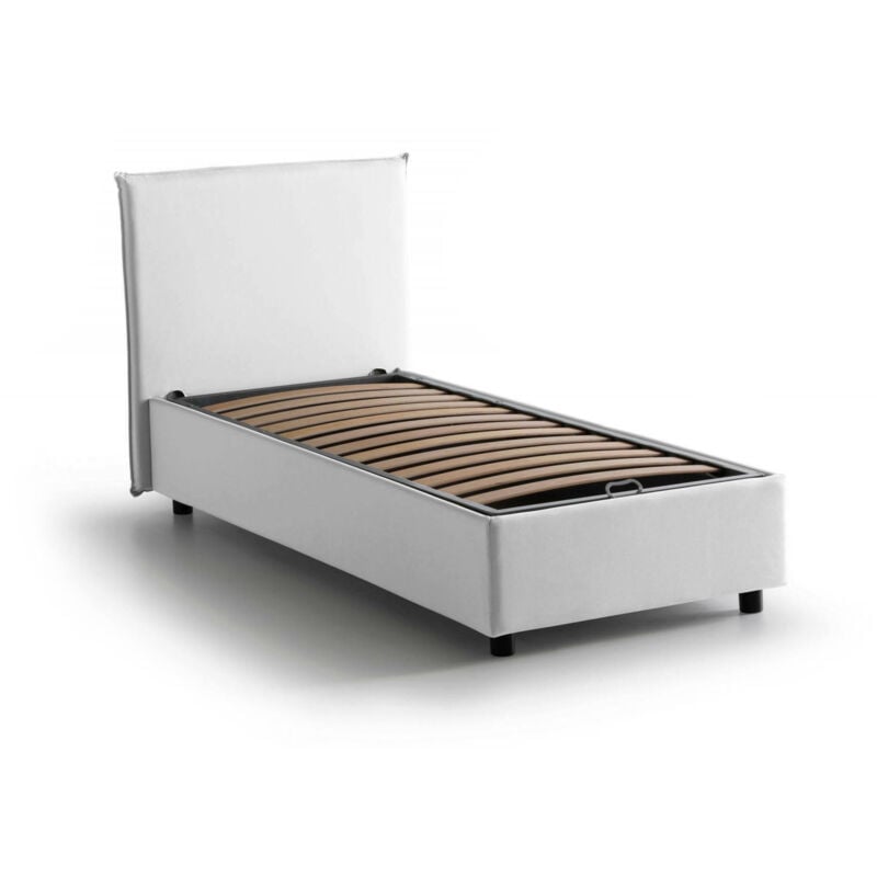 

Cama individual Talamo Italia Anna con contenedor, Made in Italy, en tela, 80x200 cm, con apertura frontal, Blanco