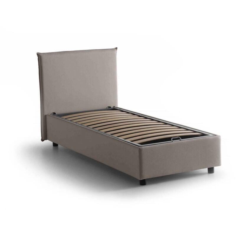 

Cama individual Anna con contenedor, Made in Italy, en tela, 80x200 cm, con apertura frontal, Taupe - Talamo Italia