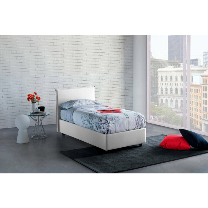 

Cama individual Anna con contenedor, Made in Italy, en tela, 90x190 cm, con apertura frontal, Blanco, con colchón incluido - Talamo Italia