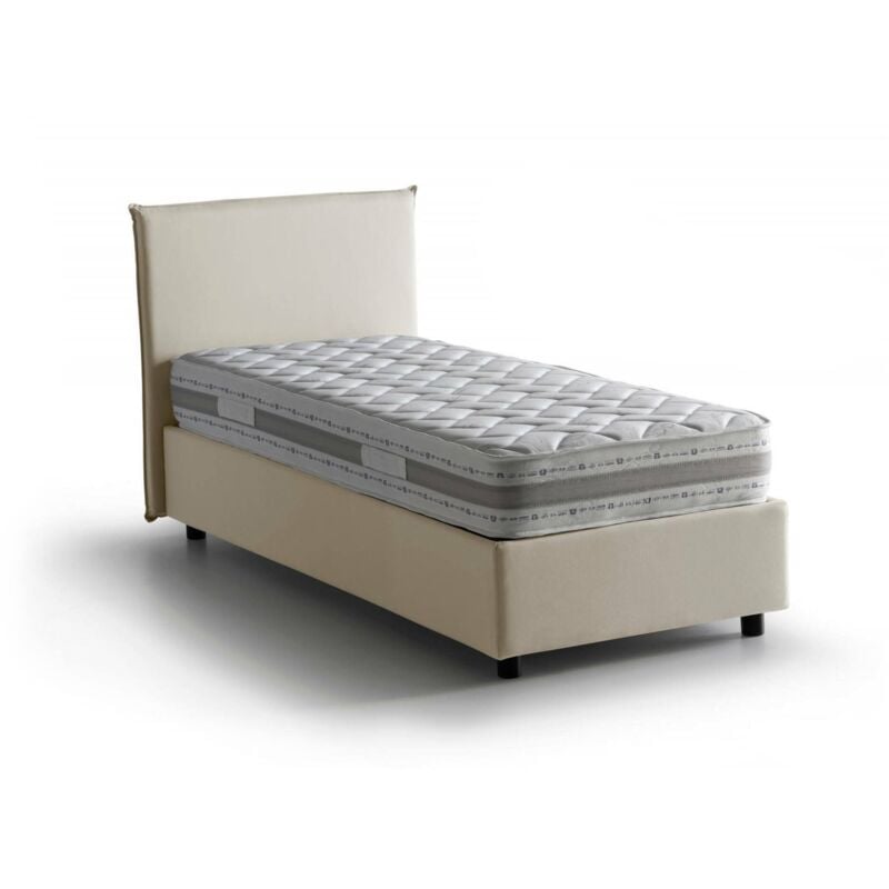 

Cama individual Anna con contenedor, Made in Italy, en tela, 90x190 cm, con apertura frontal, Crema, con colchón incluido - Talamo Italia