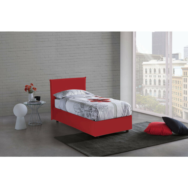 

Cama individual Anna con contenedor, Made in Italy, en tela, 90x190 cm, con apertura frontal, Rojo, con colchón incluido - Talamo Italia