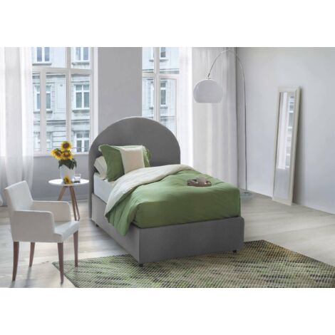 Talamo Italia Cama individual Beatrice, Cama contenedor con revestimiento de tela, 100% Made in Italy, Apertura frontal, adecuado para colchón Cm 80x190, Gris, con embalaje reforzado