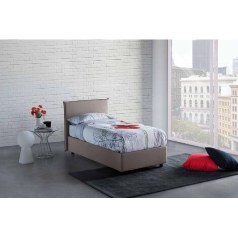 Talamo Italia Cama individual Bruna, Cama contenedor con revestimiento de tela, 100% Made in Italy, Apertura frontal, adecuado para colchón Cm 80x190, Tórtola, con embalaje reforzado