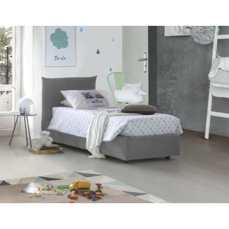 Talamo Italia Cama individual Clarissa, Cama contenedor con revestimiento de tela, 100% Made in Italy, Apertura frontal, adecuado para colchón 80x190 cm, Gris, con embalaje reforzado