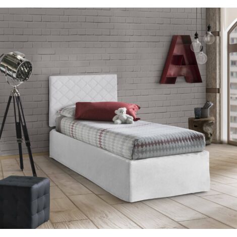 Talamo Italia Cama individual Cleofe, Juego de cabecero en ecopiel con base ortopédica y cenefa, 100% Made in Italy, adecuado para cama individual, para colchón de 80x190 cm, Blanco, con embalaje refo