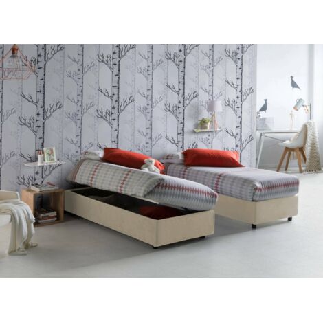 Talamo Italia Cama individual Diana, Cama contenedor con revestimiento de tela, 100% Made in Italy, Apertura lateral, con colchón 80x190 cm incluido, Beige, con embalaje reforzado