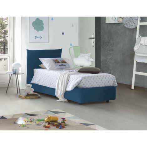 Talamo Italia Cama individual Marina, Cama contenedor con revestimiento de tela, 100% Made in Italy, Apertura lateral, adecuado para colchón 80x190 cm, Azul, con embalaje reforzado