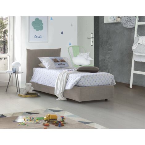 Talamo Italia Cama individual Marina, Cama contenedor con revestimiento de tela, 100% Made in Italy, Apertura lateral, adecuado para colchón 80x190 cm, Tórtola, con embalaje reforzado