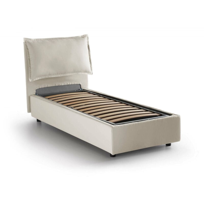 

Cama individual Veronica con contenedor, Made in Italy, en tela, 90x190 cm, con apertura frontal, Crema - Talamo Italia