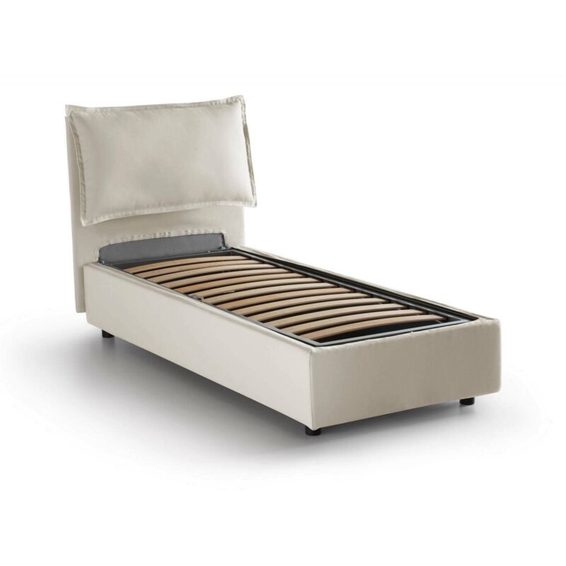

Cama individual Veronica con contenedor, Made in Italy, en tela, 90x200 cm, con apertura frontal, Crema - Talamo Italia
