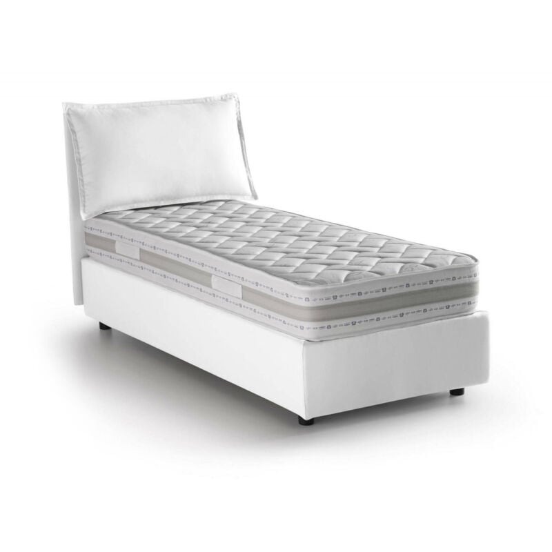 

Cama individual Veronica con contenedor, Made in Italy, en tela, 90x190 cm, con apertura frontal, Blanco, con colchón incluido - Talamo Italia