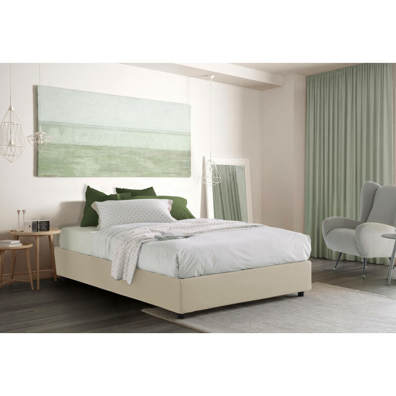 

Cama individual Talamo Italia Silvia con contenedor, Made in Italy, en tela, 90x190 cm, con apertura lateral, Crema