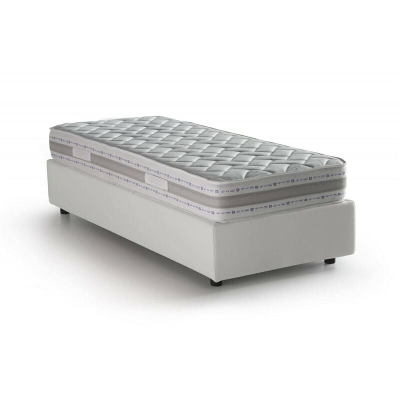 

Cama individual Silvia con contenedor, Made in Italy, en ecopiel, 90x200 cm, con apertura frontal, Blanco, con colchón incluido - Talamo Italia