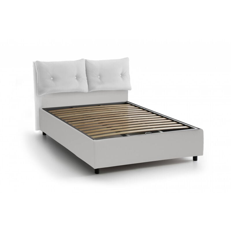 

Cama individual Giulia con contenedor con apertura frontal, cuero ecológico, 205 x 95 h95 cm, Blanco, con colchón armony - Talamo Italia
