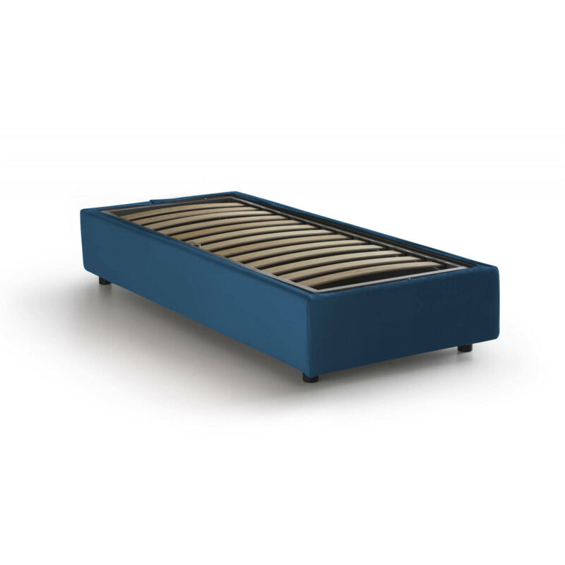 

Cama individual Silvia con contenedor, Made in Italy, en tela, 80x200 cm, con apertura frontal, Azul - Talamo Italia