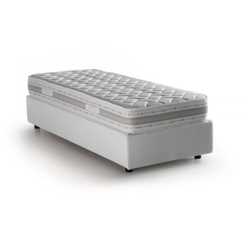 

Cama individual Talamo Italia Silvia con contenedor, Made in Italy, en tela, 80x200 cm, con apertura frontal, Blanco, con colchón incluido