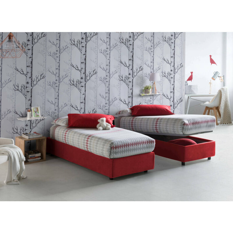 

Cama individual Silvia con contenedor, Made in Italy, en tela, 90x190 cm, con apertura frontal, Rojo, con colchón incluido - Talamo Italia