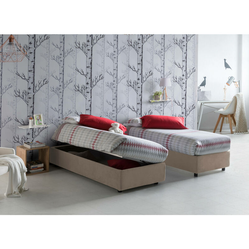 

Cama individual Silvia con contenedor, Made in Italy, en tela, 90x200 cm, con apertura lateral, Taupe, con colchón incluido - Talamo Italia