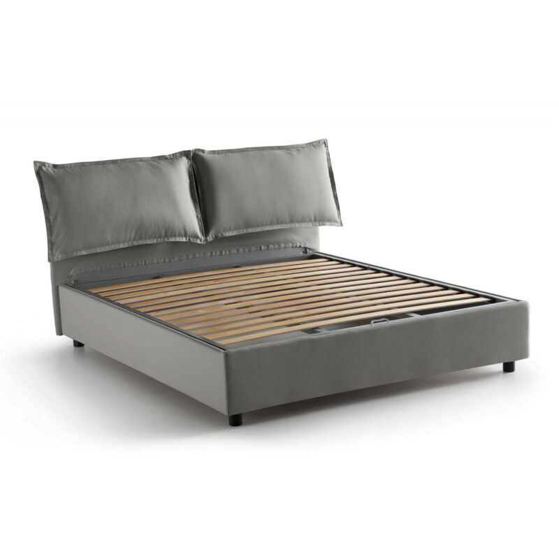 

Cama francesa Veronica con contenedor, Made in Italy, en tela, 140x200 cm, con apertura frontal, Gris - Talamo Italia