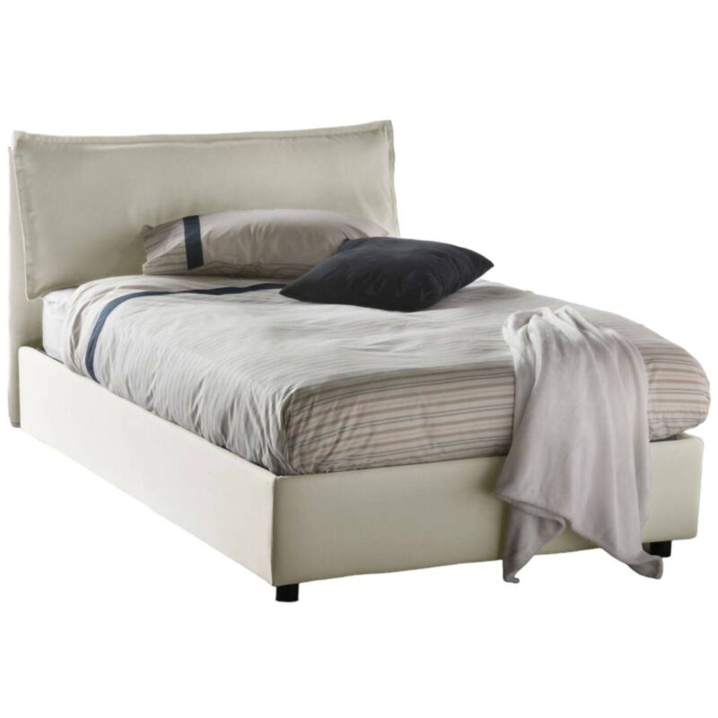 

Cama doble Veronica con contenedor, Made in Italy, en tela, 120x200 cm, con apertura frontal, Crema, con colchón incluido - Talamo Italia