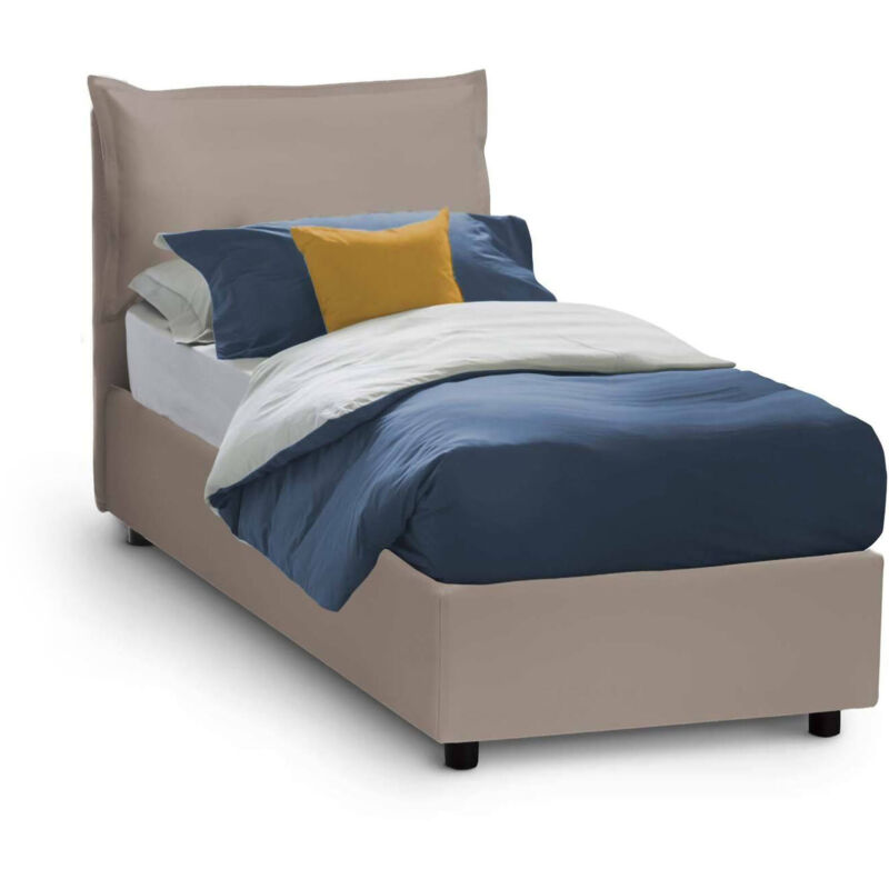 

Cama individual Veronica con contenedor, Made in Italy, en ecopiel, 90x190 cm, con abertura frontal, Taupe, con colchón incluido - Talamo Italia