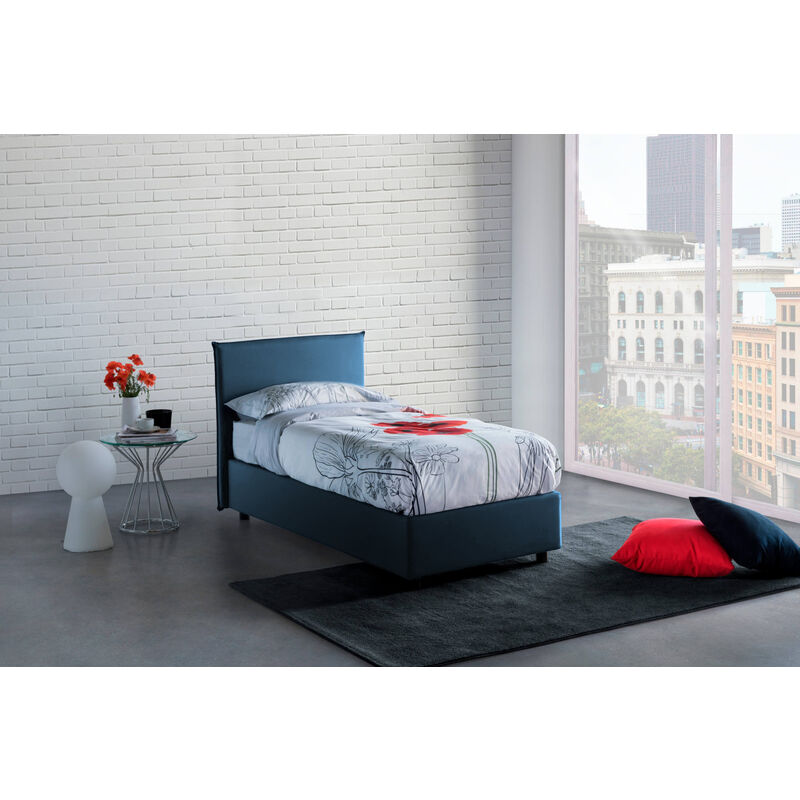 

Cama individual Anna con contenedor, Made in Italy, en tela, 90x200 cm, con apertura lateral, Azul - Talamo Italia