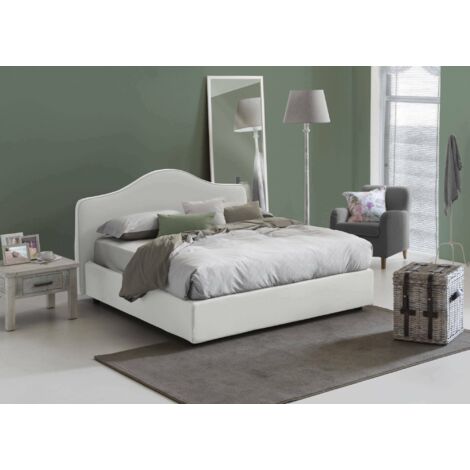 Talamo Italia Cama matrimonial Annunziata, Cama contenedor con revestimiento de tela, 100% Made in Italy, Apertura frontal, con colchón de Cm 160x200 incluido, Blanco, con embalaje reforzado