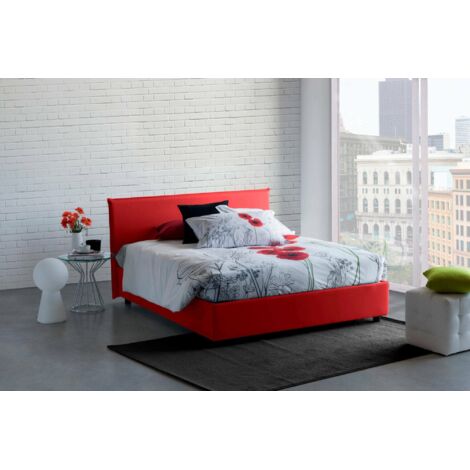 Talamo Italia Cama matrimonial Brenda, Cama contenedor con revestimiento de tela, 100% Made in Italy, Apertura frontal, con colchón Cm 160x200 incluido, Rojo, con embalaje reforzado