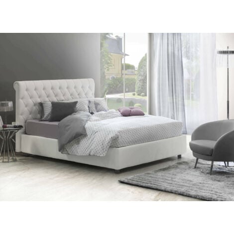 Talamo Italia Cama matrimonial Claretta, Cama contenedor y cabecero en ecopiel, 100% Made in Italy, Apertura frontal, Blanco, con colchón de 160x190 cm incluido, con embalaje reforzado
