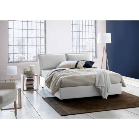 Talamo Italia Cama matrimonial Denise, Cama contenedor con revestimiento de tela, 100% Made in Italy, Apertura frontal, con colchón 160x190 cm incluido, Blanco, con embalaje reforzado