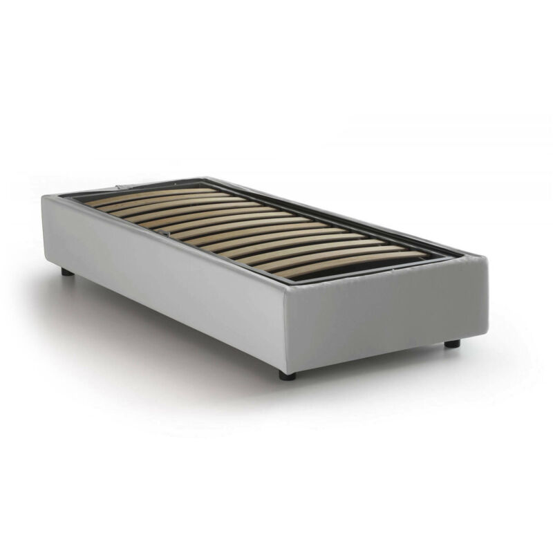 

Cama individual Silvia con contenedor, Made in Italy, en cuero ecológico, 90x190 cm, con apertura frontal, Blanco - Talamo Italia