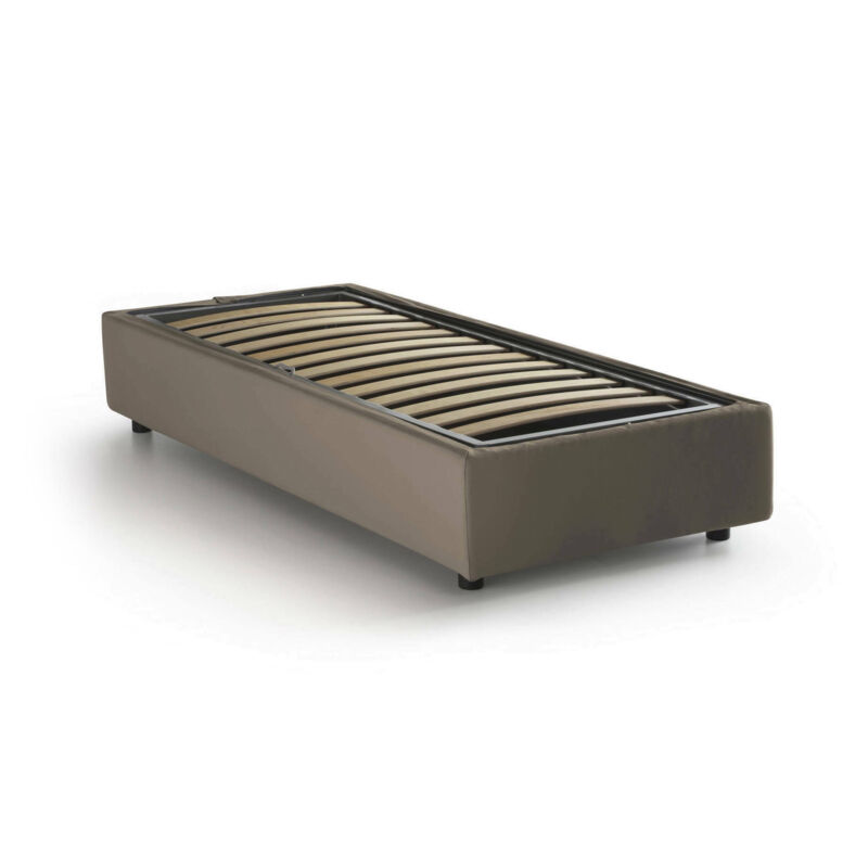 

Cama individual Silvia con contenedor, Made in Italy, en ecopiel, 90x190 cm, con apertura frontal, Taupe - Talamo Italia