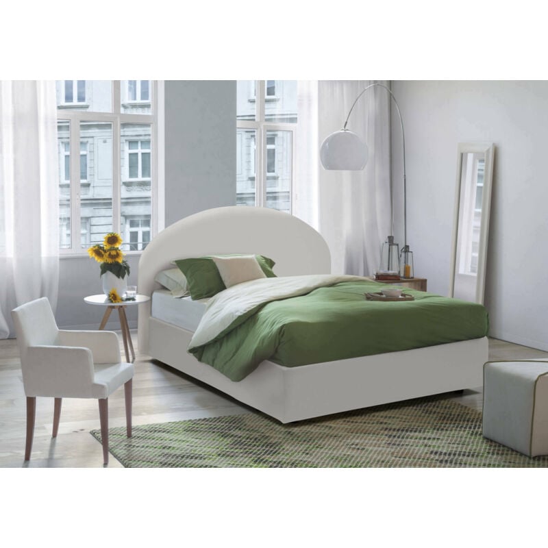 

Cama doble Luna con contenedor, ecopiel, 215 x 175 h95 cm, Blanco, con colchón armony - Talamo Italia