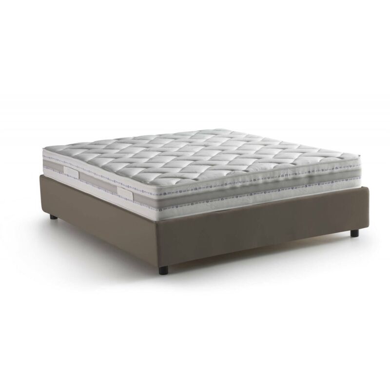 

Cama Silvia de estilo francés con contenedor, Made in Italy, en ecopiel, 140x190 cm, con apertura frontal, Taupe, con colchón incluido - Talamo Italia