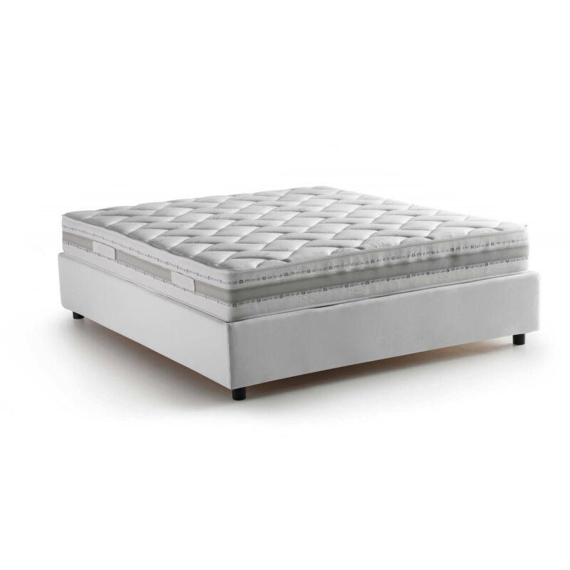 

Cama francesa Silvia con contenedor, Made in Italy, en tela, 140x190 cm, con apertura frontal, Blanco, con colchón incluido - Talamo Italia
