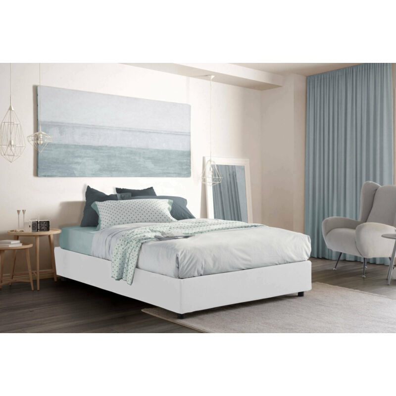 

Cama francesa Silvia con contenedor, Made in Italy, en tela, 140x200 cm, con apertura frontal, Blanco - Talamo Italia