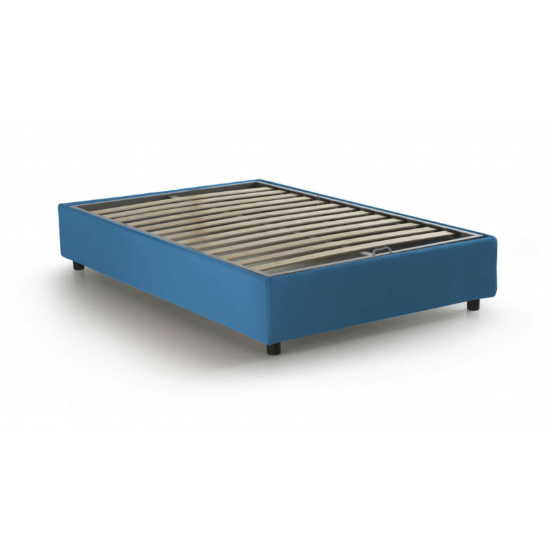 

Cama francesa Silvia con contenedor, Made in Italy, en tela, 140x200 cm, con apertura frontal, Azul - Talamo Italia