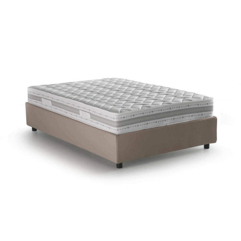 

Cama tamaño queen con contenedor Silvia, Made in Italy, en tela, 120x200 cm, con apertura frontal, Taupe, con colchón incluido - Talamo Italia