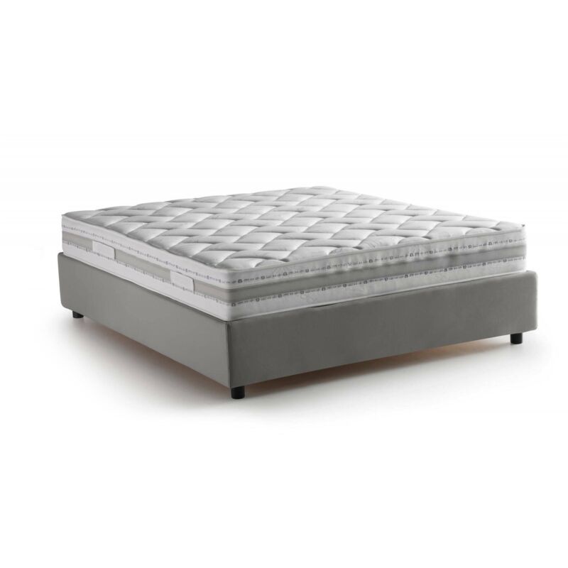 

Cama francesa Silvia con contenedor, Made in Italy, en tela, 140x200 cm, con apertura frontal, Gris, con colchón incluido - Talamo Italia