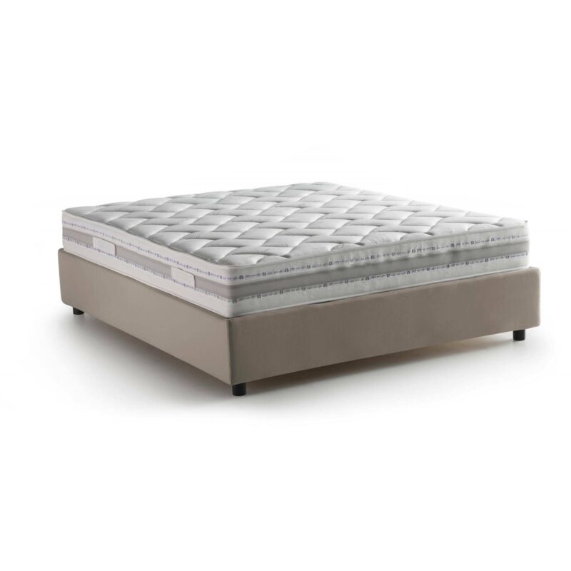 

Cama francesa Silvia con contenedor, Made in Italy, en tela, 140x190 cm, con apertura frontal, Taupe, con colchón incluido - Talamo Italia
