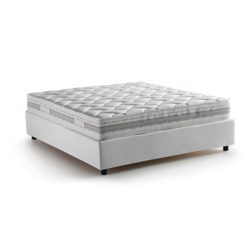 

Cama francesa Talamo Italia Silvia con contenedor, Made in Italy, en tela, 140x200 cm, con apertura frontal, Blanco, con colchón incluido