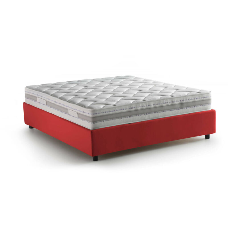 

Cama francesa Silvia con contenedor, Made in Italy, en tela, 140x190 cm, con apertura frontal, Rojo, con colchón incluido - Talamo Italia
