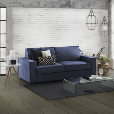 Talamo Italia Canapé Adalgisa, Canapé 3 places, 100% Made in Italy, Canapé de salon à ouverture pivotante, en tissu matelassé, avec accoudoirs standards, Cm 220x95h90, Bleu, avec emballage renforcé