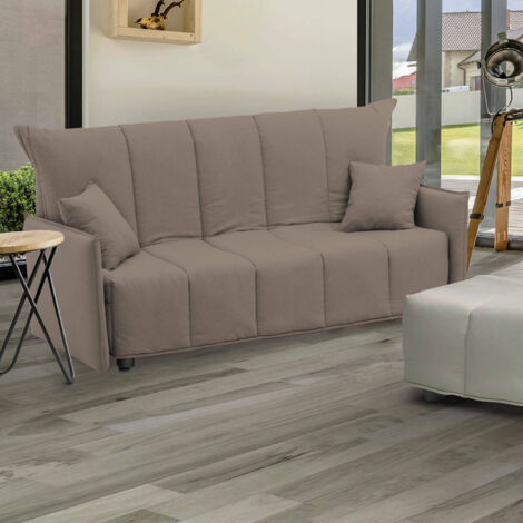 Talamo Italia Canapé Allyson, Canapé 3 places, 100% Made in Italy, Canapé de salon avec ouverture trolley avec ouverture trolley, en tissu matelassé, avec accoudoirs standards, Cm 190x90h85, Taupe, av